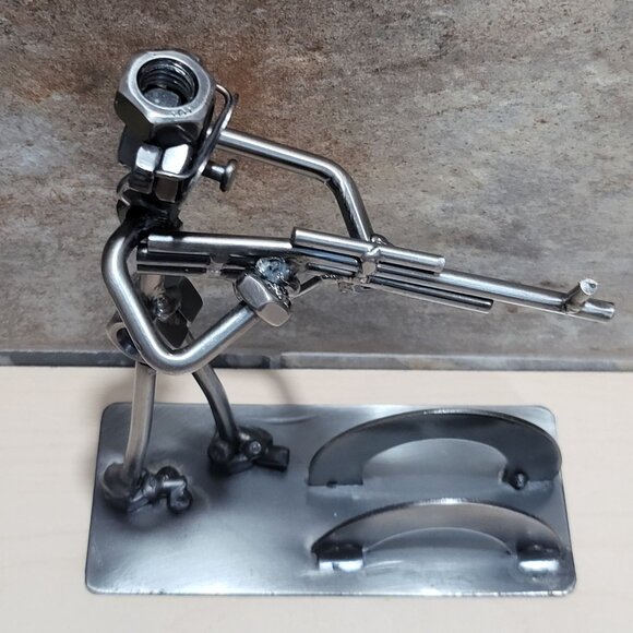 Nuts and Bolts Rifleman Figurine Business Card Holder Metal Shooting Hunting - Picture 3 of 13